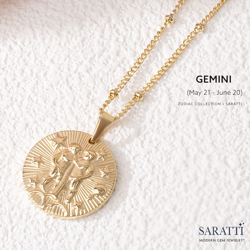 Gemini Zodiac Necklace in 18K Yellow Gold | Saratti Necklace