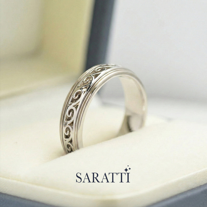 Vintage mens wedding band worn on hand in platinum | SARATTI