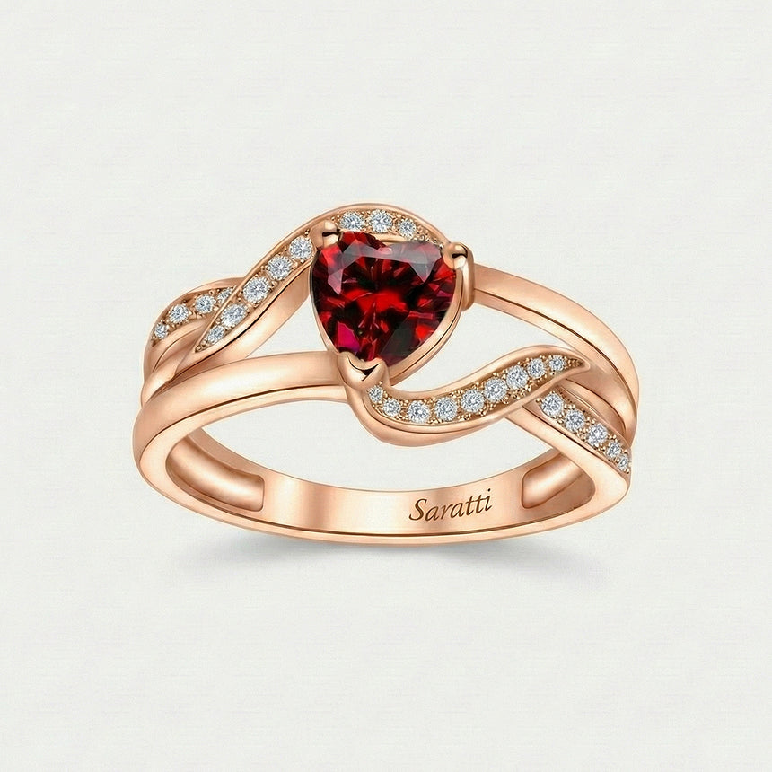 Amore Granato garnet ring luxury handcrafted ring in 18K rose gold inverted | SARATTI