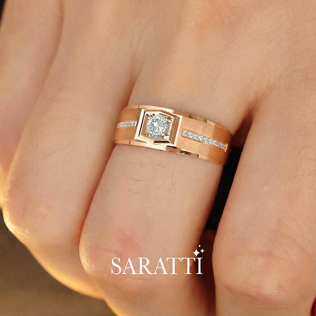 Animus Meraki diamond ring for men elite handcrafted look in 18K rose gold | SARATTI