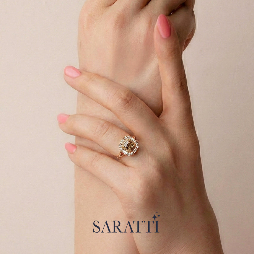 Coffee Diamond Split Shank Ring 2 in 1