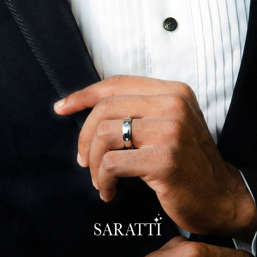 6mm mens wedding band with diamonds handcrafted ring in platinum | SARATTI