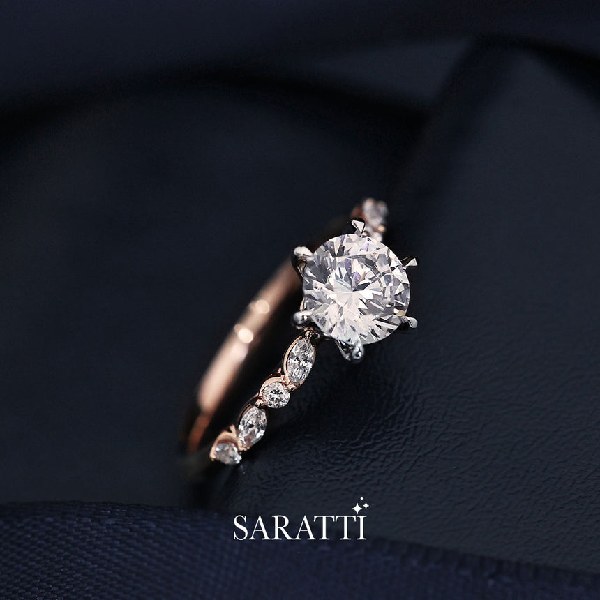Genuine Diamond Engagement ring in 18K Rose and White Gold - Saratti Jewelry