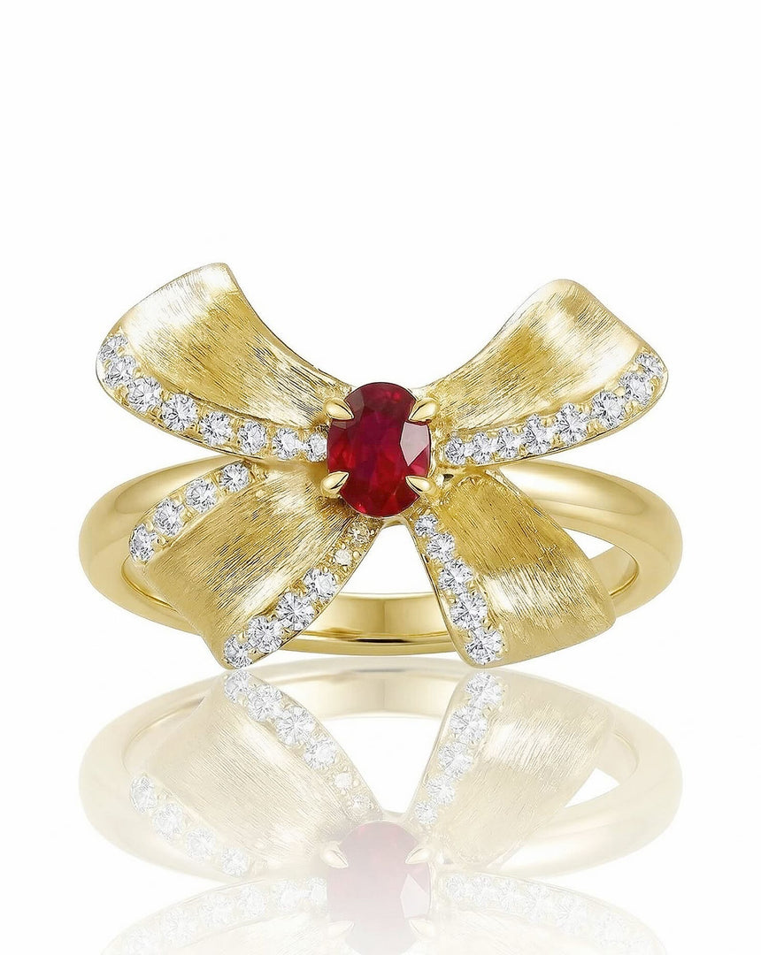 Genuine Ruby & Daiamond Ring in 18K Yellow Gold - SARATTI