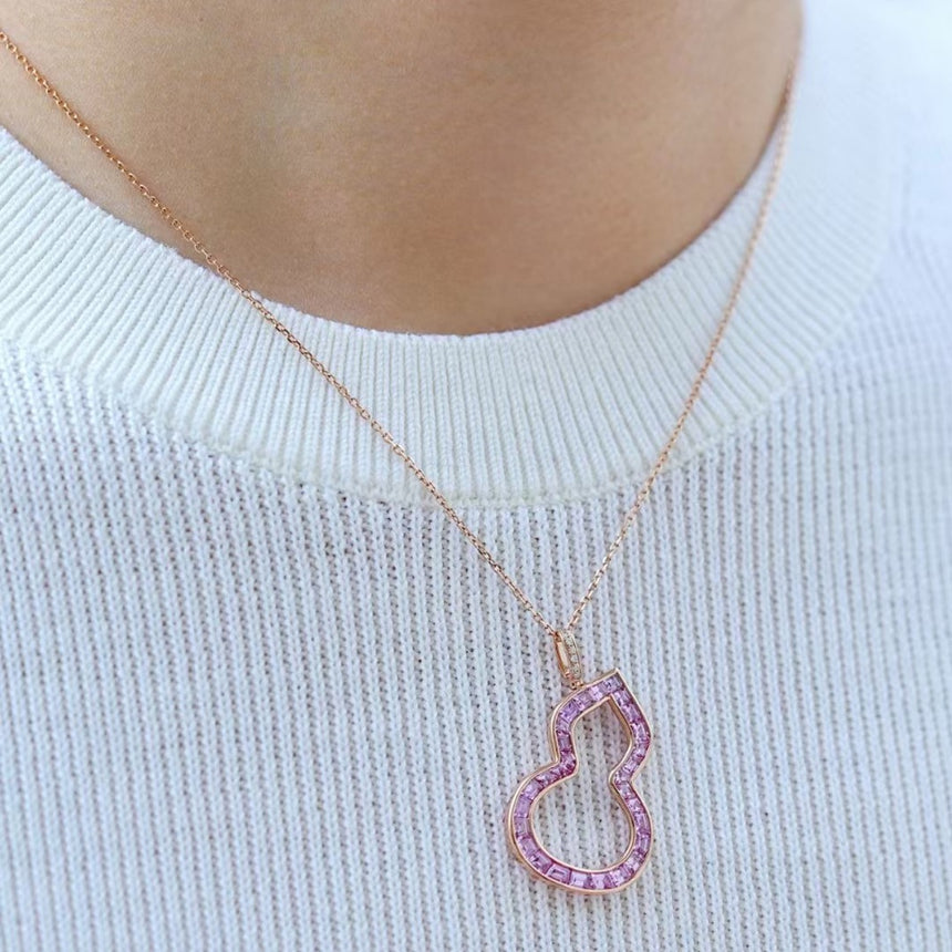 Genuine Sapphire Necklace in 14K Rose Gold with Pink Stones | Saratti Jewelry