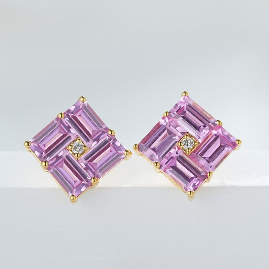 Blush Labyrinth - Pink Sapphire and Natural Diamond Earrings