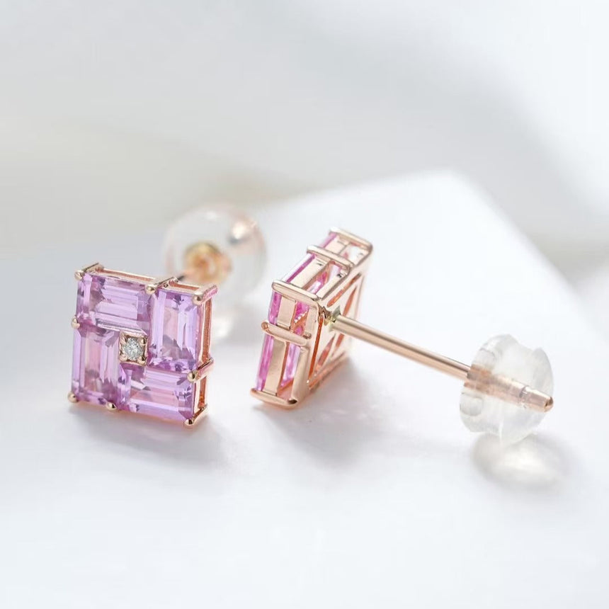 Blush Labyrinth - Pink Sapphire and Natural Diamond Earrings