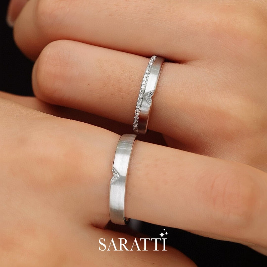 His And Hers Angular Diamond Wedding Rings | Saratti