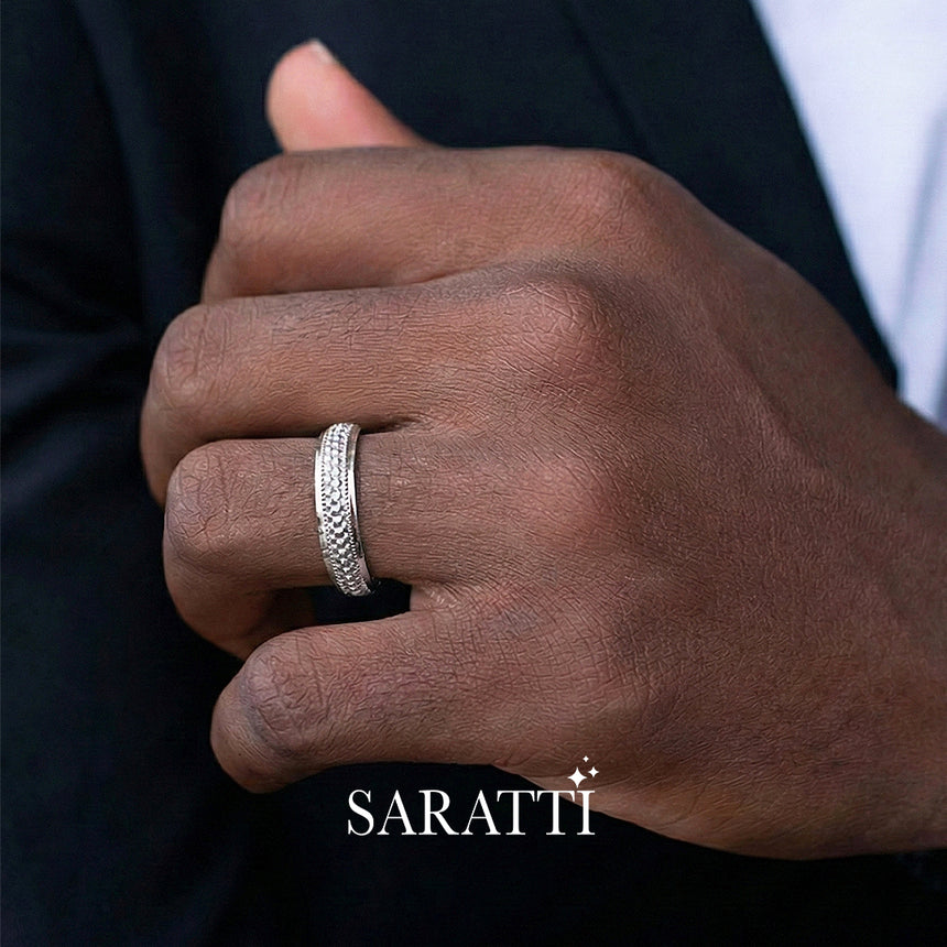 Geometric men's wedding band aurelian honeycomb design platinum | SARATTI
