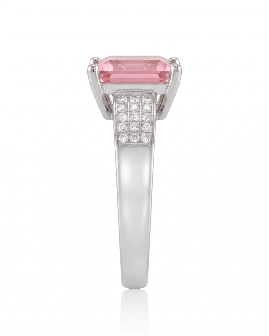 Geometric tourmaline ring with diamond-set shoulders and refined platinum design | SARATTI