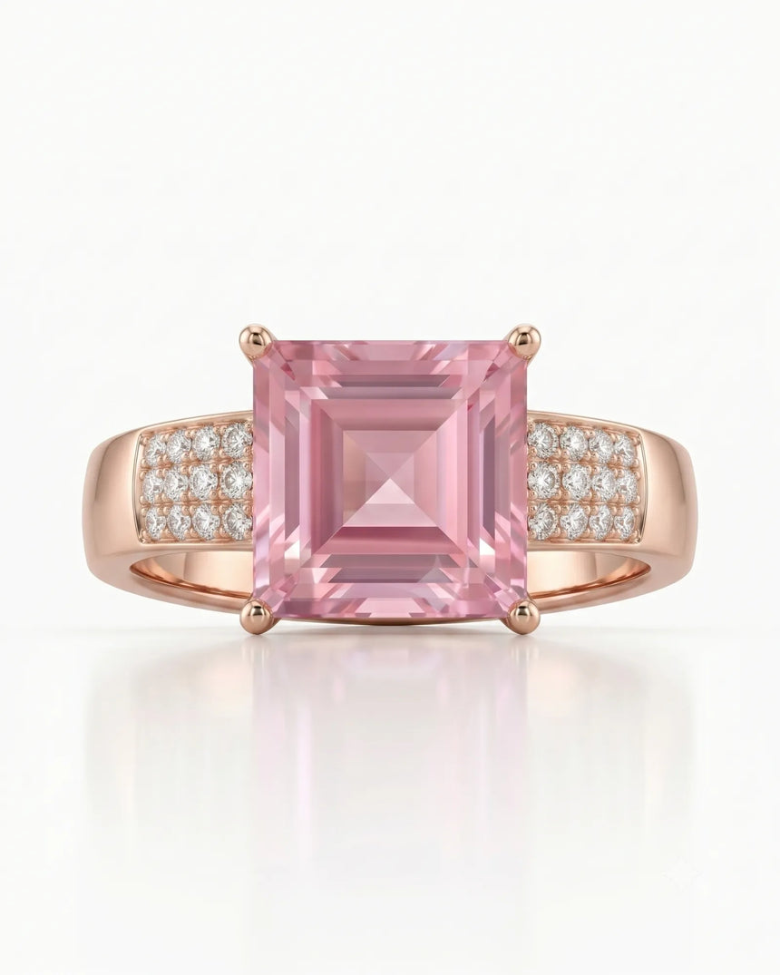 Geometric tourmaline ring with diamond-set shoulders and romantic rose gold design - SARATTI