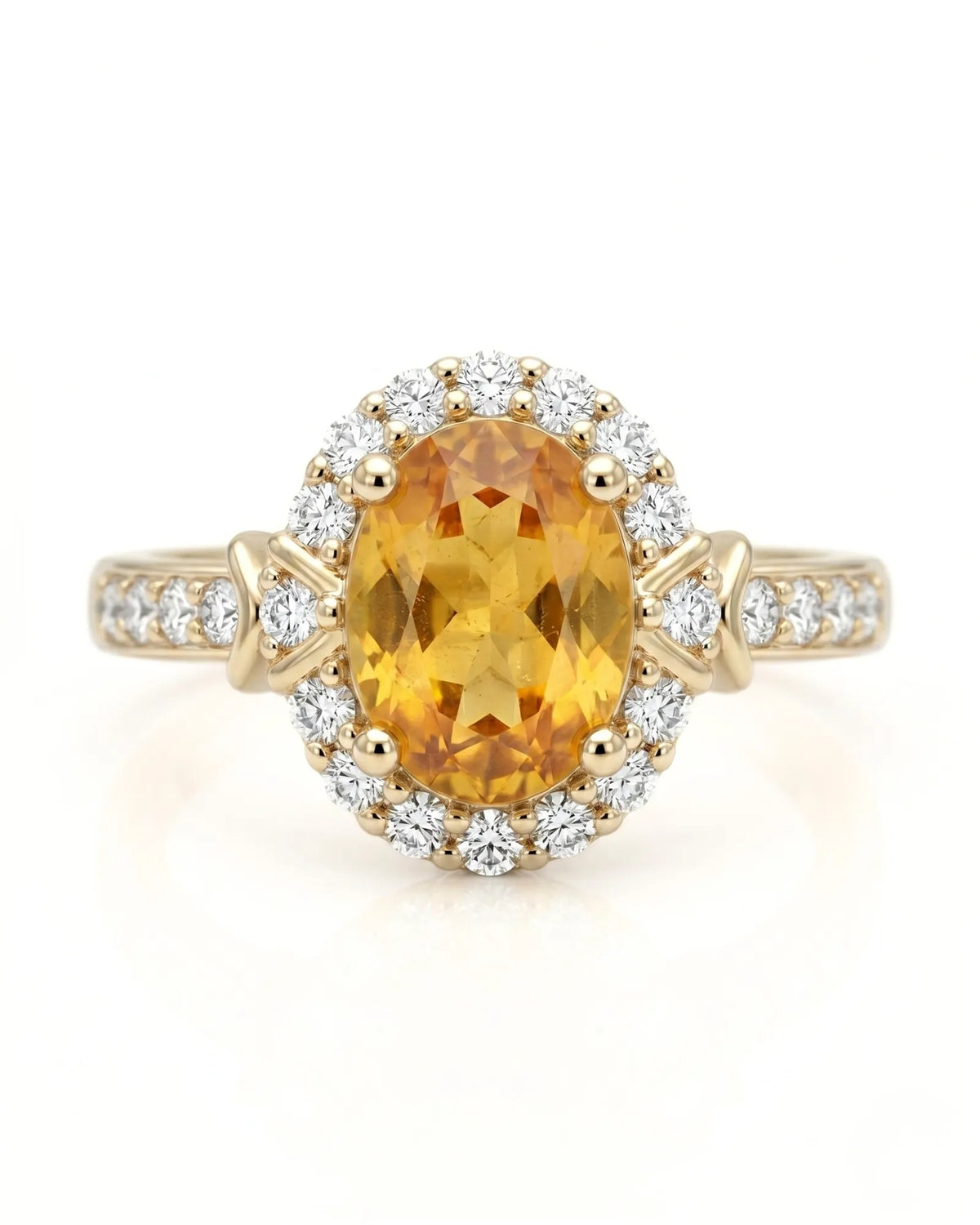 Golden yellow oval sapphire ring with natural diamond accents in 18K yellow gold | SARATTI