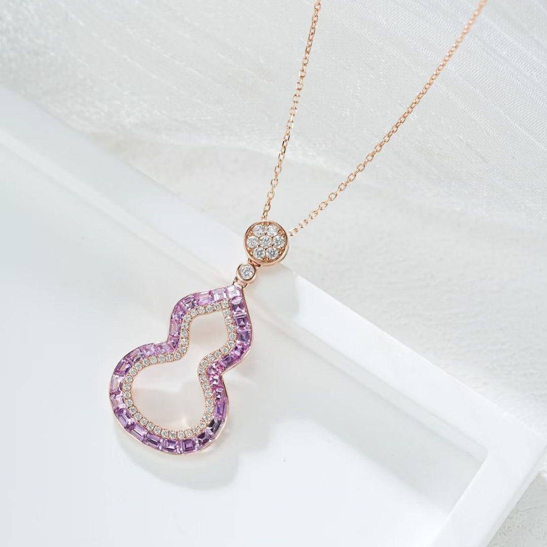 Gourd Shape Pink Sapphire and Diamond Necklace | Saratti