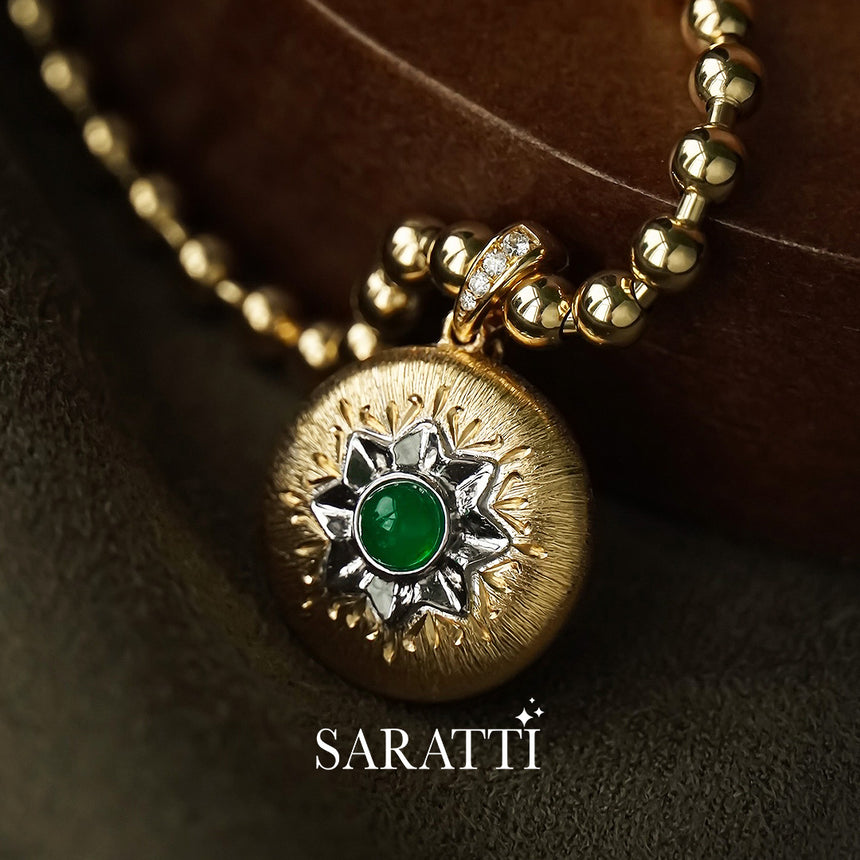 Suncrest Pendant Natural Emerald Necklace in Two Tone