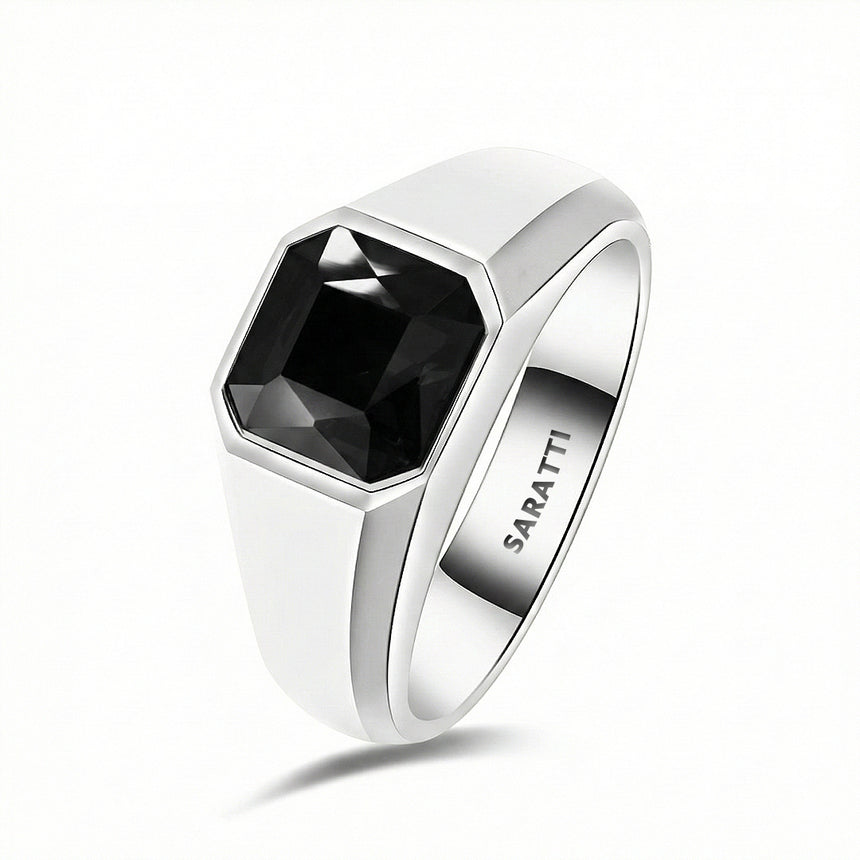 Matte black mens wedding band luxury diamond wedding ring in 18K white gold | SARATTI