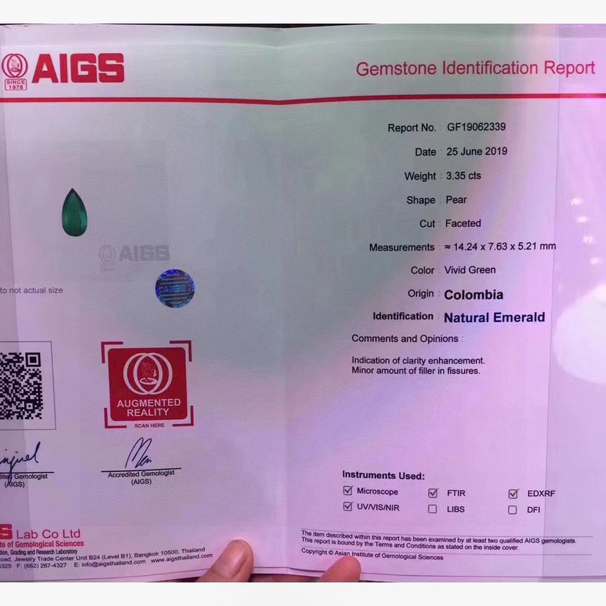 AIGS certified Colombian Emerald 3.35ct | SARATTI