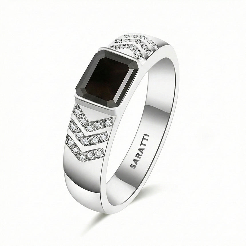 6mm mens wedding band with black diamond luxury ring in 18K white gold | SARATTI