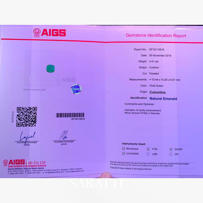AIGS Certified Colombian Emerald | SARATTI