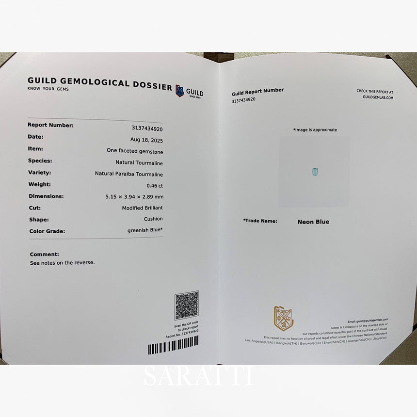 Certified Paraiba Tourmaline Loose Cushion Stone | SARATTI