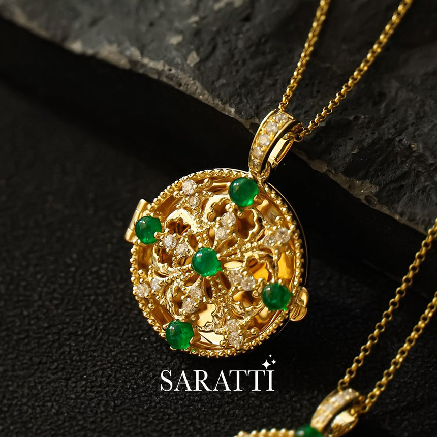 Emerald Rosette - Natural Emerald & Diamond Pendant
