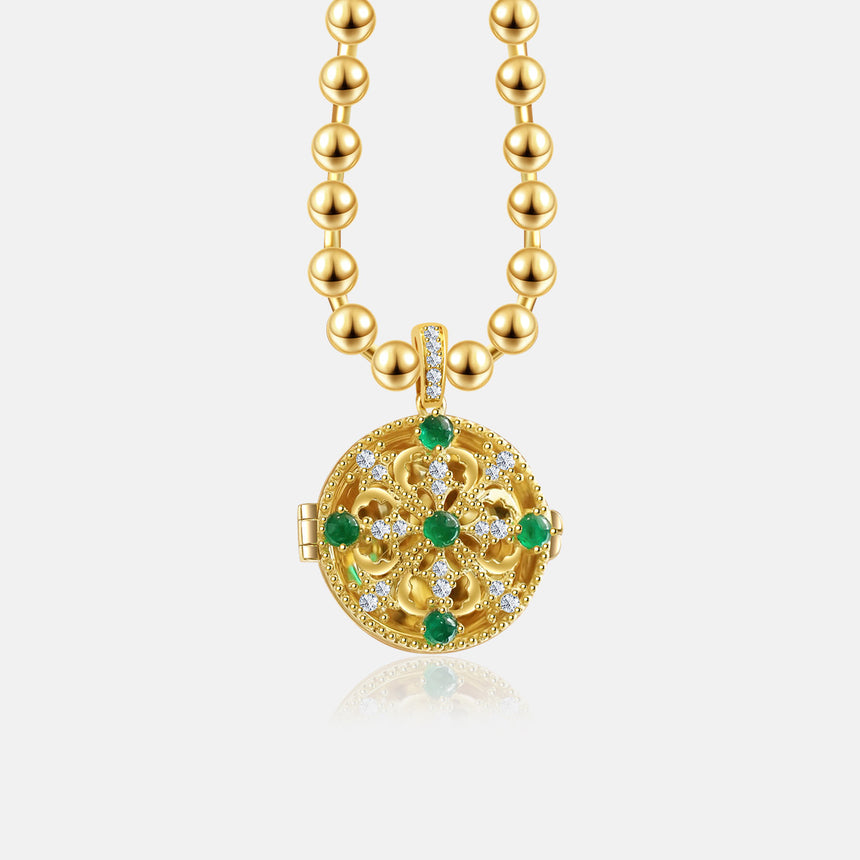 Emerald Rosette - Natural Emerald & Diamond Pendant