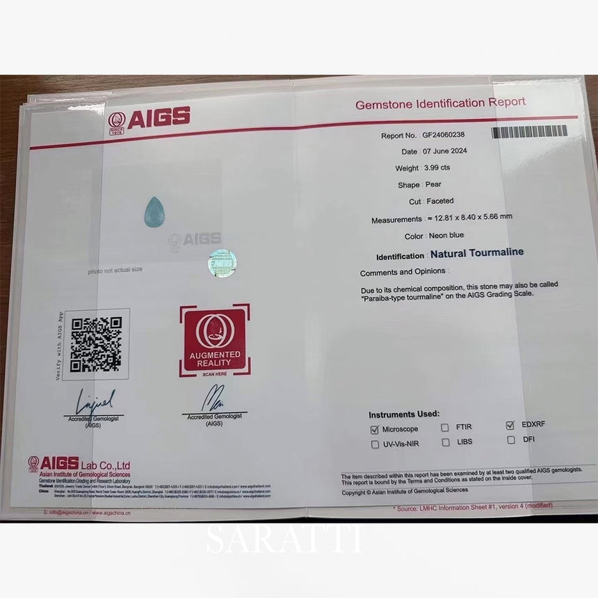Certified Paraiba-Type Tourmaline AIGS | SARATTI