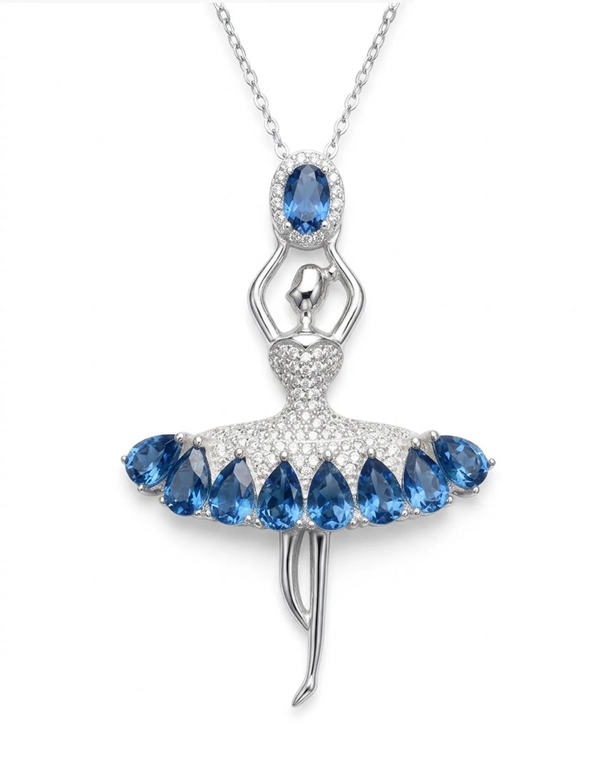 Natural blue topaz necklace with dancer silhouette design | SARATTI