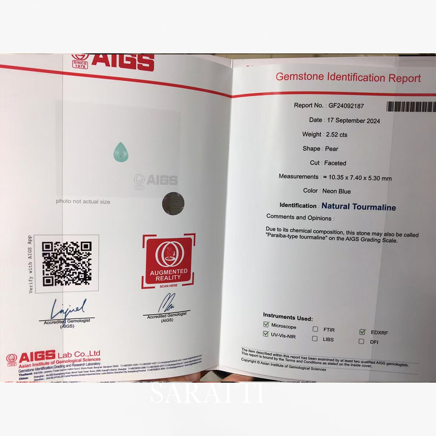 Electric Blue Pear Tourmaline Stone | SARATTI