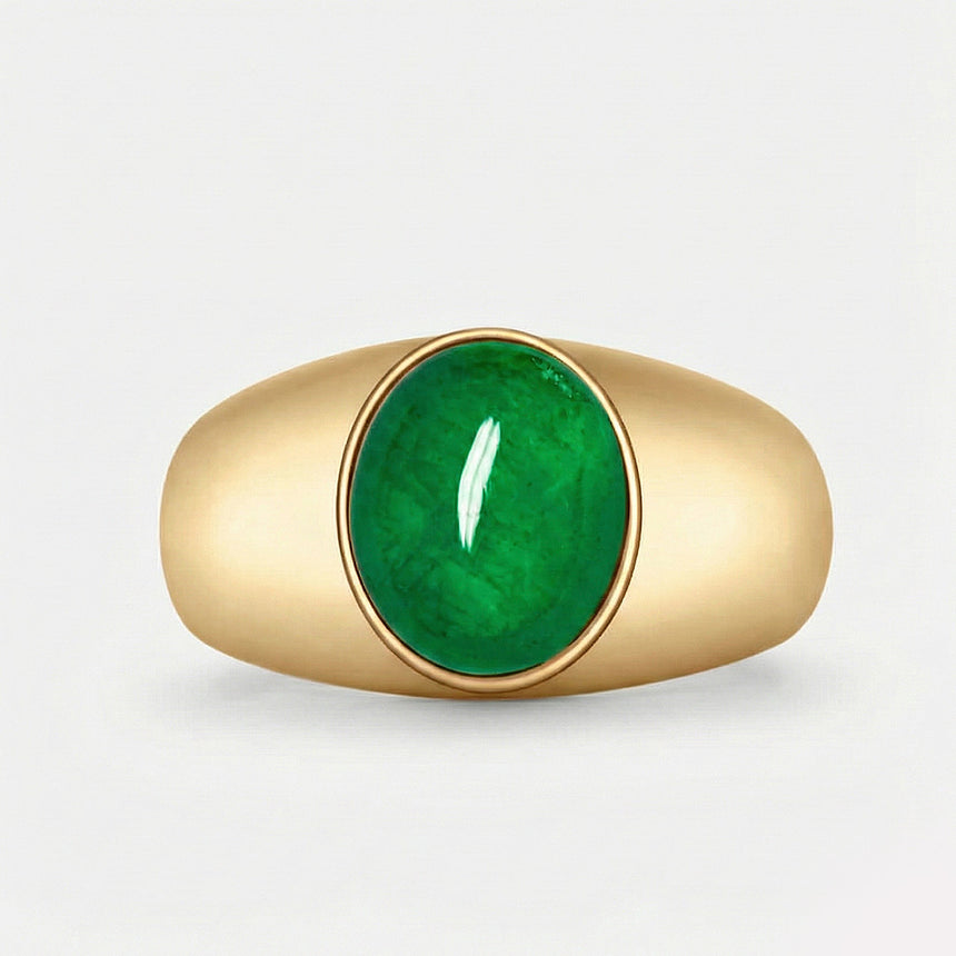 Mens emerald ring oval cabochon luxury jewelry in 18K yellow gold | SARATTI