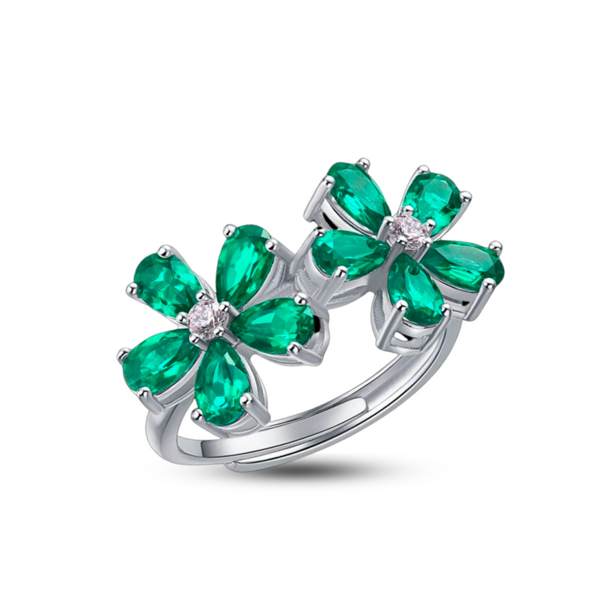 Green Blossom- Lab-Grown Emerald Double Flower Ring