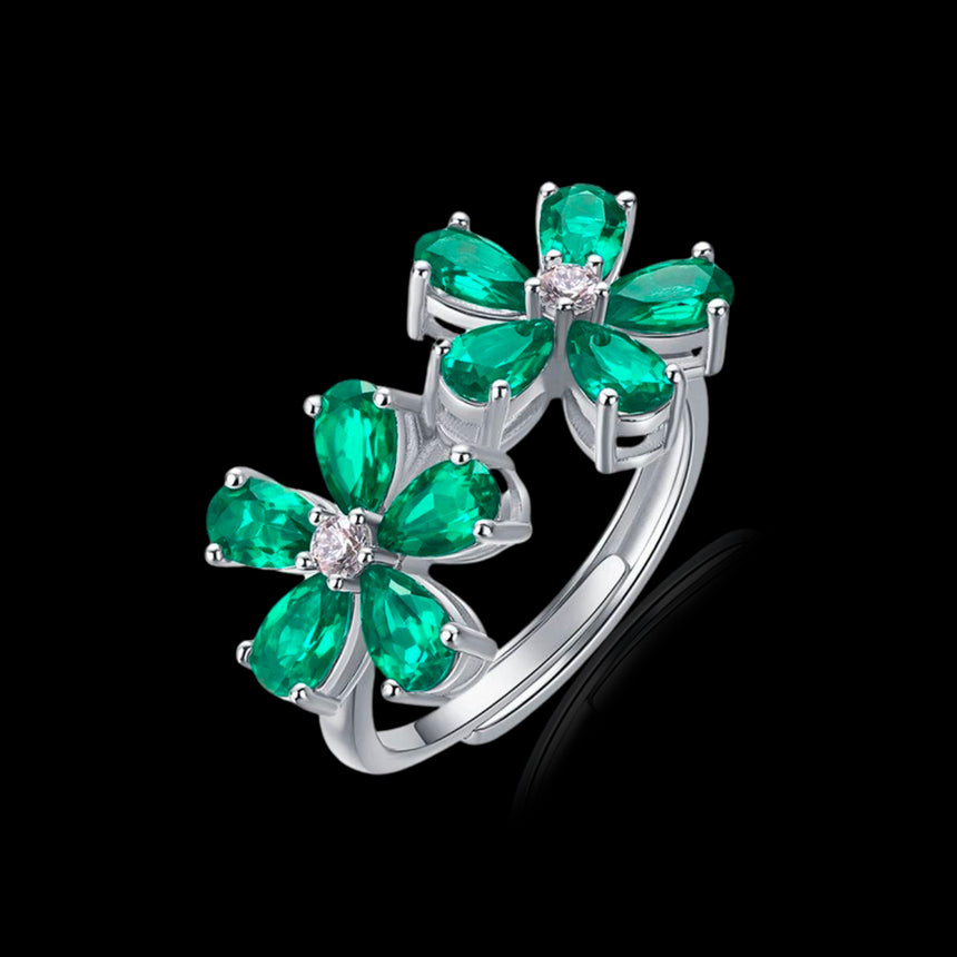 Green Blossom- Lab-Grown Emerald Double Flower Ring