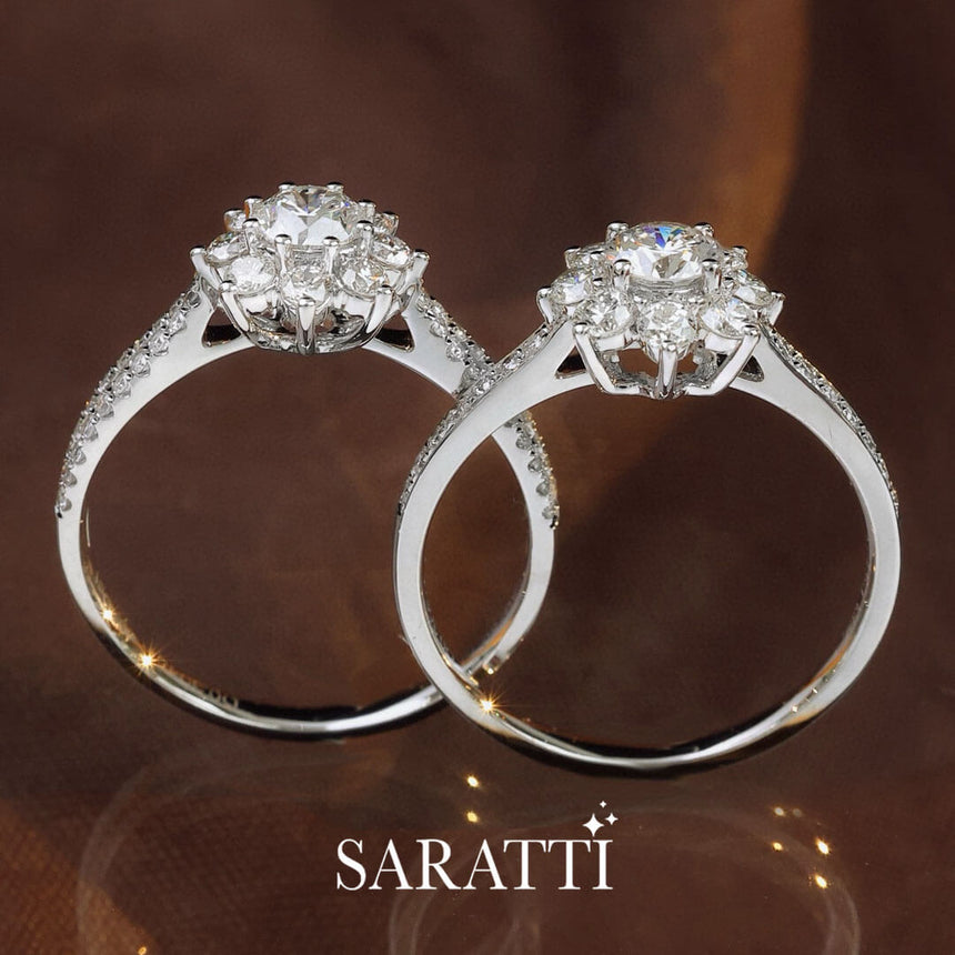 Upright shot of the Fortune Compass Natural Diamond Engagement Ring | Saratti Diamonds
