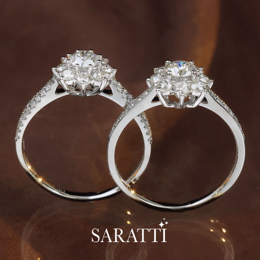 Upright shot of the Fortune Compass Natural Diamond Engagement Ring | Saratti Diamonds 