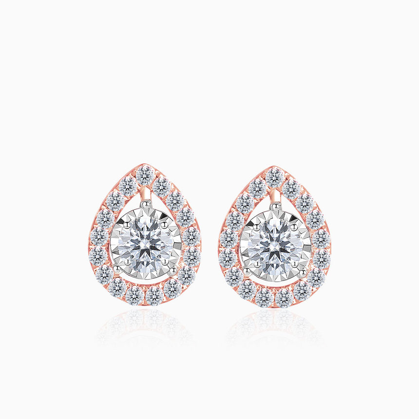 Rose Gold Pear Shaped Tiny Diamond Stud Earrings | Saratti | Custom High and Fine Jewelry