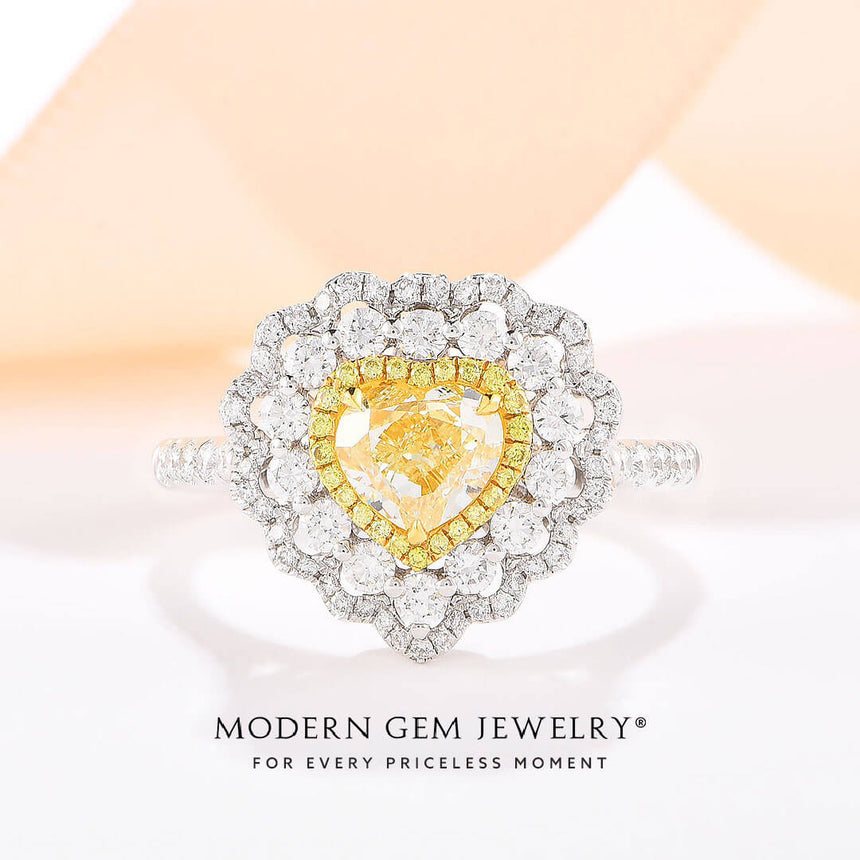 Heart Shape Fancy Yellow Natural Diamond Ring & Pendant