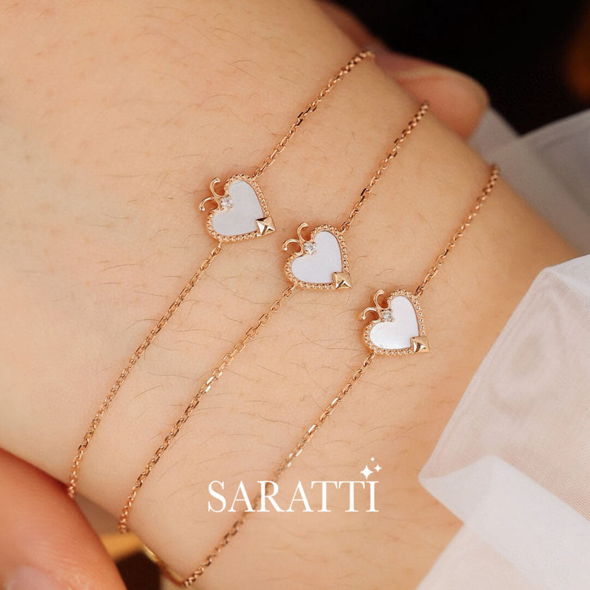 Model Wears Three Rose Gold Ace of Spades Diamond Bracelets | Saratti