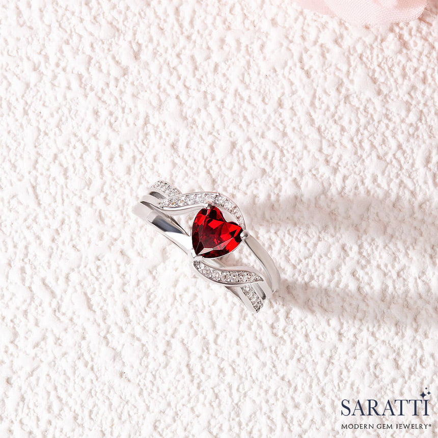 The Amore Granato 18K White Gold Garnet Ring with Diamonds  | Saratti Fine Jewelry
