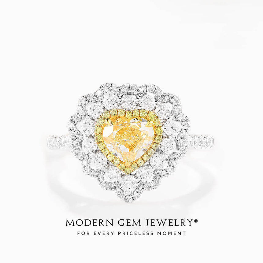 Heart Shape Fancy Yellow Natural Diamond Ring & Pendant