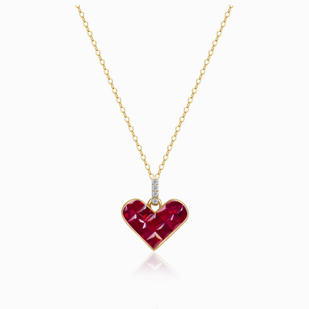 Yellow Gold Alma Rosa Ruby Heart Necklace | Saratti