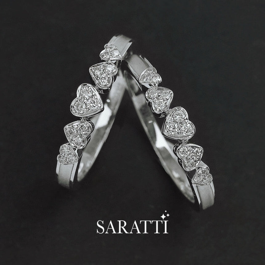 Two Five Heart Diamond Eternity Wedding Bands Side by Side | Saratti