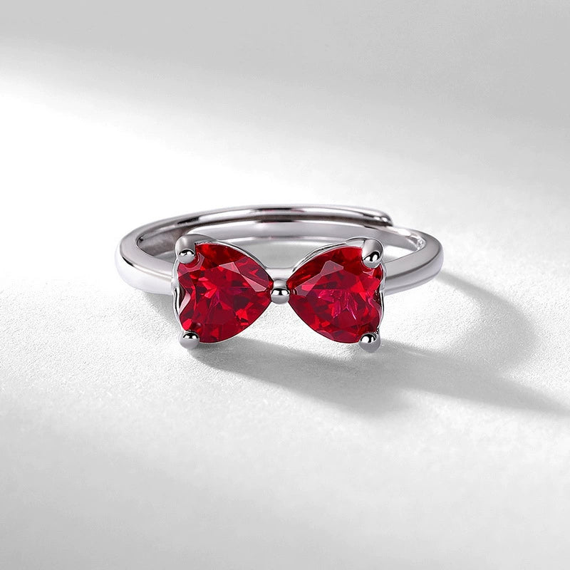 Scarlet Harmony: Double Heart Lab Grown Ruby Silver Ring
