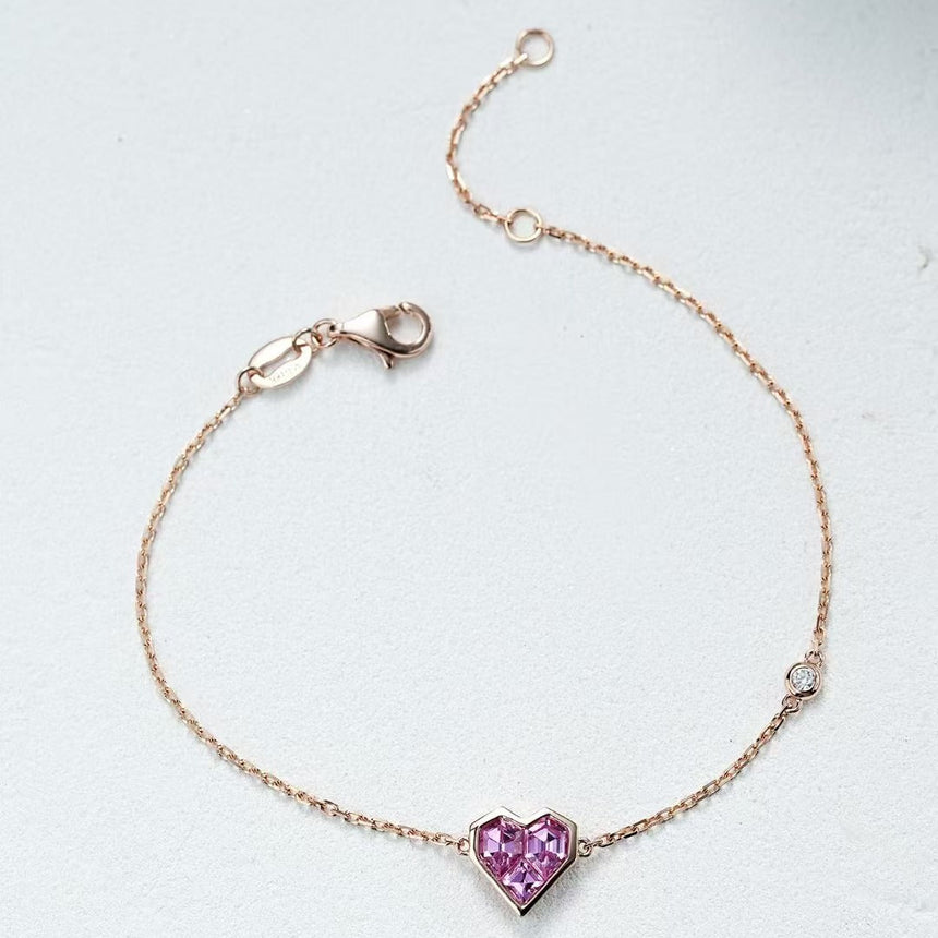 Blushing Heart Pink Sapphire Bracelet in 18K Rose Gold
