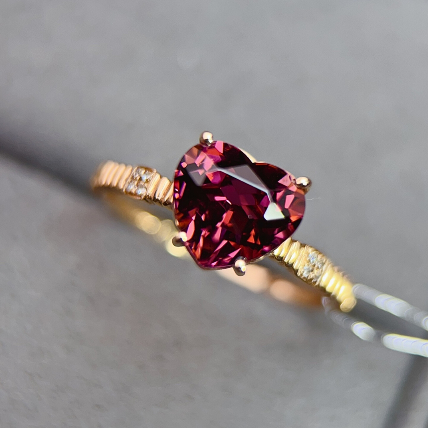 Heart Ruby-Toned Tourmaline Ring with Diamonds | SARATTI