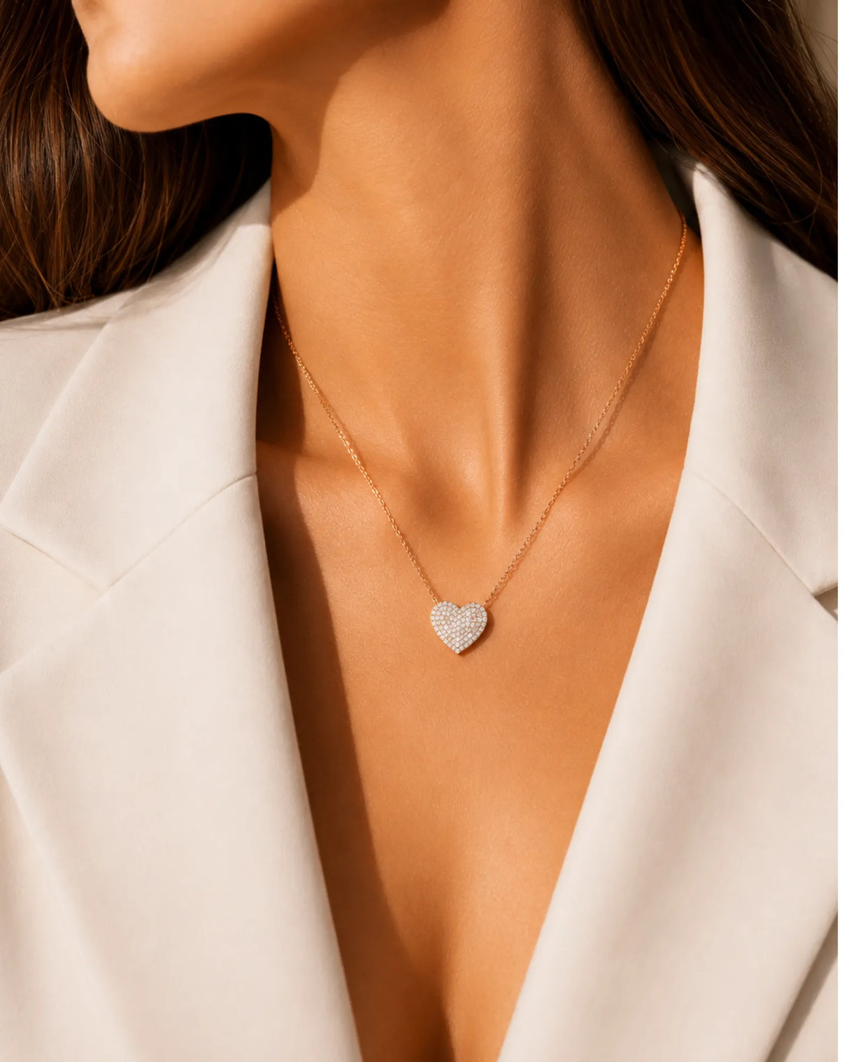 Heart shaped diamond necklace with full pavé design in 18K rose gold | SARATTI