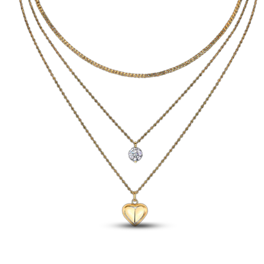 Heartline Prism : 18K Gold Vermeil Moissanite Layered Necklace
