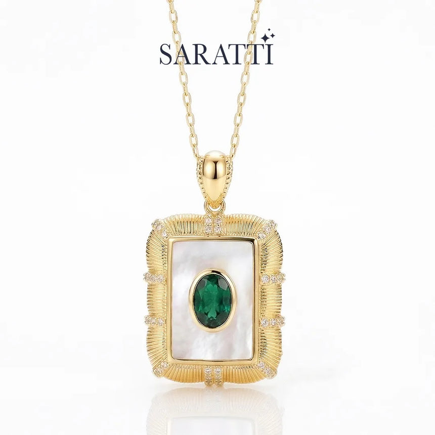 Heritage Bloom necklace with centered oval emerald | SARATTI