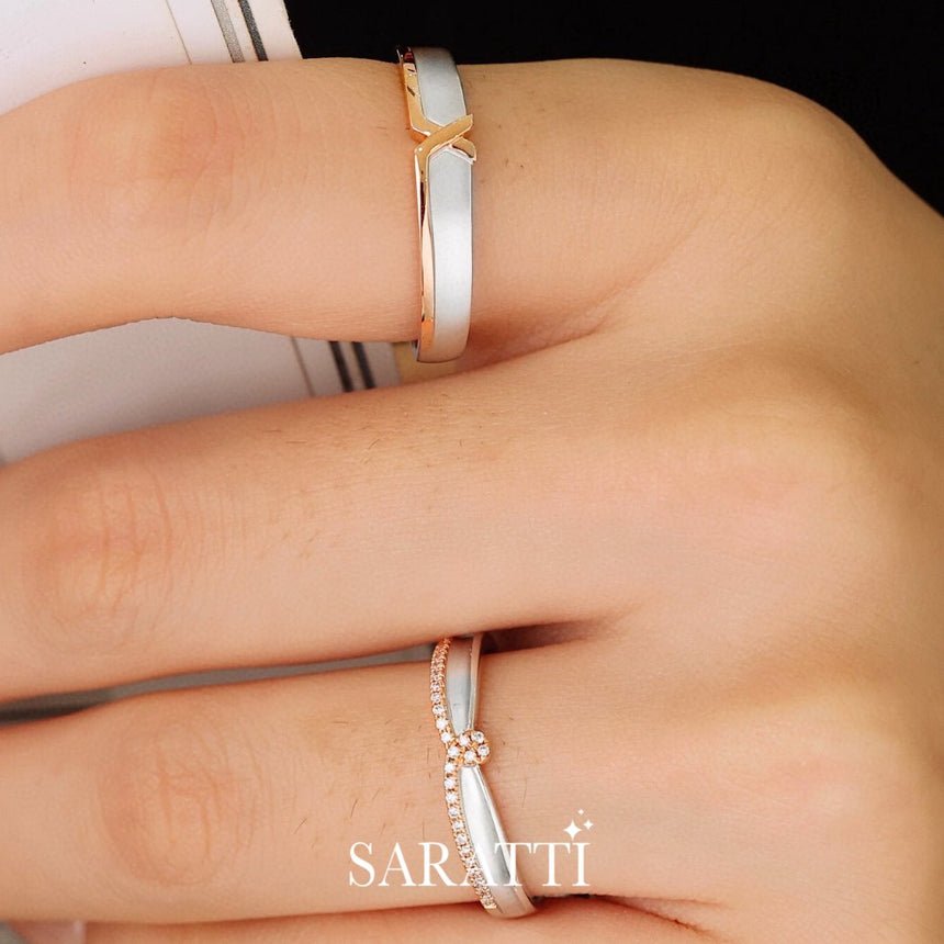 Romantic Symbol Wedding Set In White & Rose Gold | Saratti