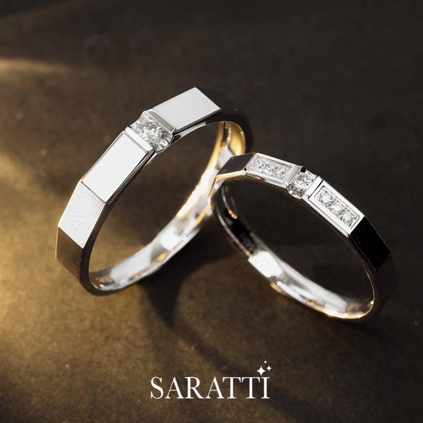 SARATTI His and Hers Wedding Rings Sets For Couples in 18K White Gold