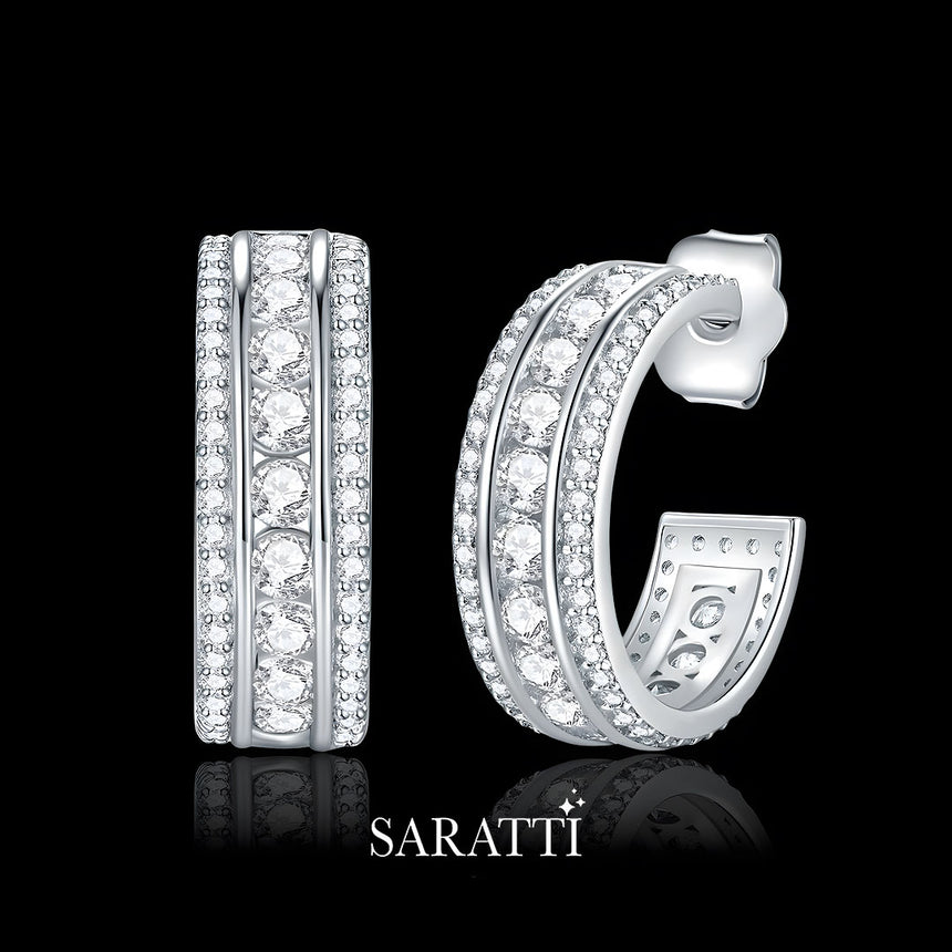 Silver Hoop Earrings with Moissanite in 925 Sterling Silver | Saratti Jewelry
