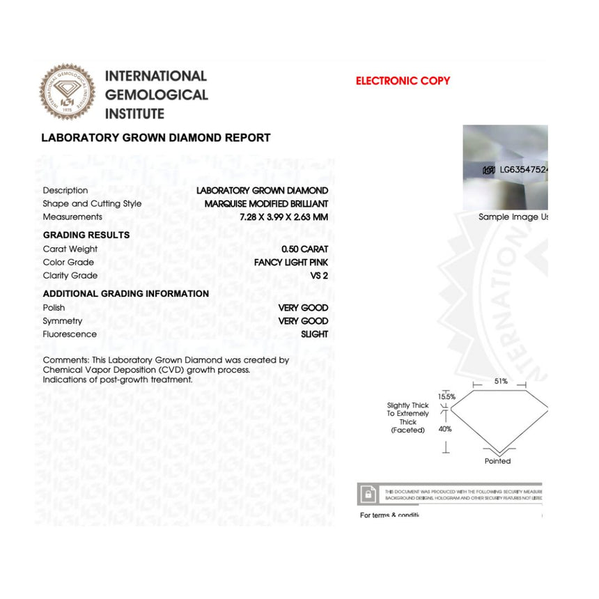 IGI Lab Certificate for 0.5 carats Fancy Light PInk Diamond | Saratti Jewelry
